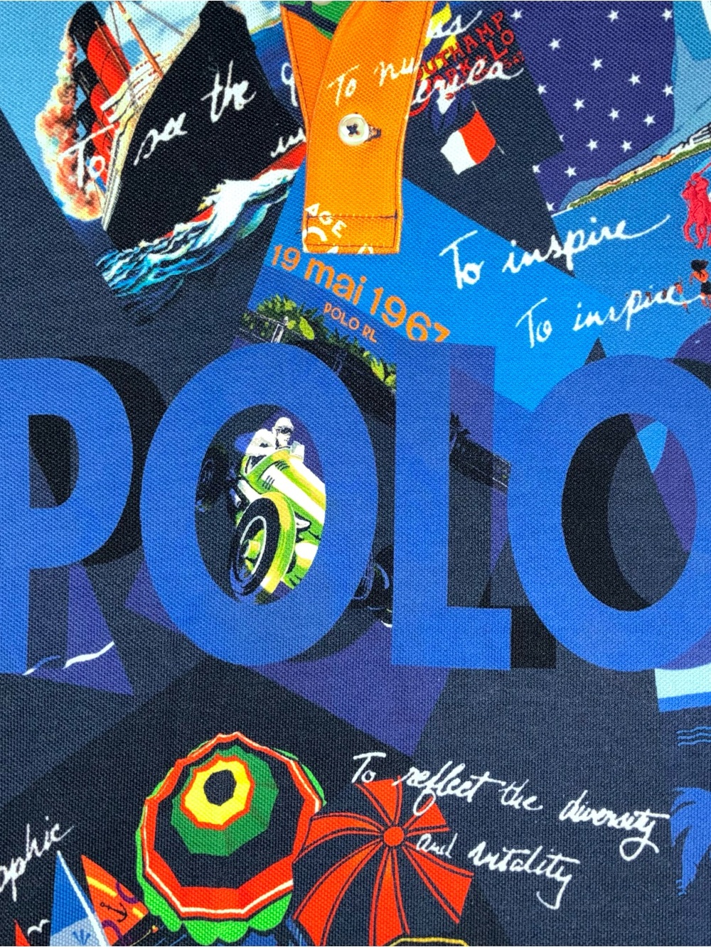 Polo by Ralph Lauren Navy Multicolor Graphic Polo Shirt -Classic Fit- Large - Picture 2 of 6